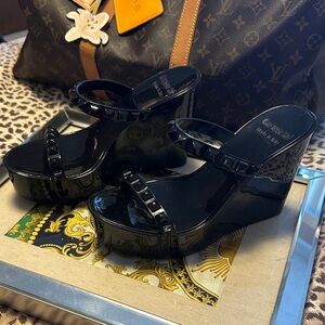 Carmel Sol Tonino Black Platform Sandals Made in Italy